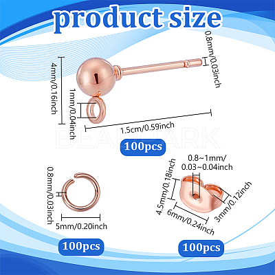 100Pcs Iron Ball Stud Earring Findings KK-UN0001-34-1