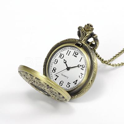 Filigree Flat Round Alloy Quartz Pocket Watches WACH-N039-14AB-1