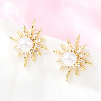 Brass Micro Pave Clear Cubic Zirconia Stud Earrings EJEW-F405-03G-1
