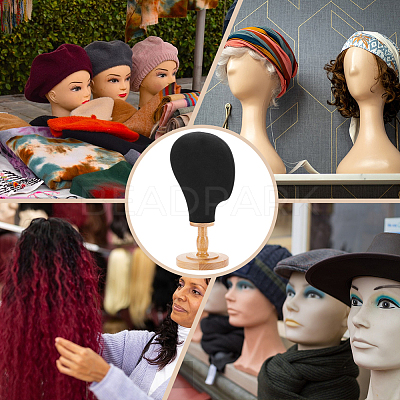 Head Shaped Wood Covered with Cloth Hat Display Racks AJEW-WH0816-101-1