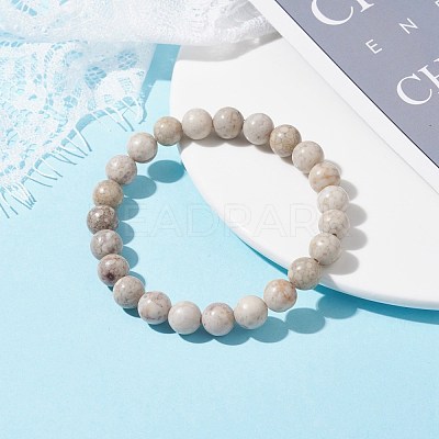 10mm Round Natural Maifanite/Maifan Stone Beads Stretch Bracelet BJEW-JB07088-01-1