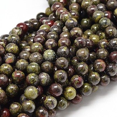 Natural Dragon Blood Jasper Round Beads Strands G-P075-04-8mm-1