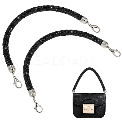 2Pcs Round Jet Rhinestone Synthetic Rubber Cord Bag Handles DIY-PH0035-49P-1