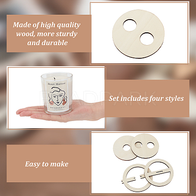 16Pcs 4 Style Plywood Candle Wick Holders WOOD-BC0001-14-1