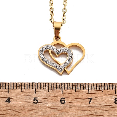 304 Stainless Steel Crystal Rhinestone Heart Pendant Cable Chain Necklaces for Women NJEW-Z056-01B-G-1