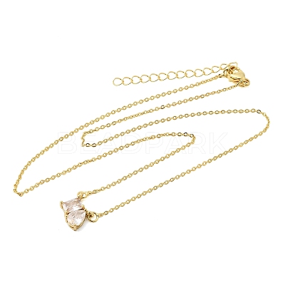 Brass Pave Cubic Zirconia Rectangle & Teardrop Pendant Cable Chain Necklaces KK-CBAB173-05G-12-1