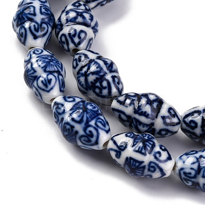 Handmade Blue and White Porcelain Beads Strands PORC-I027-08-1