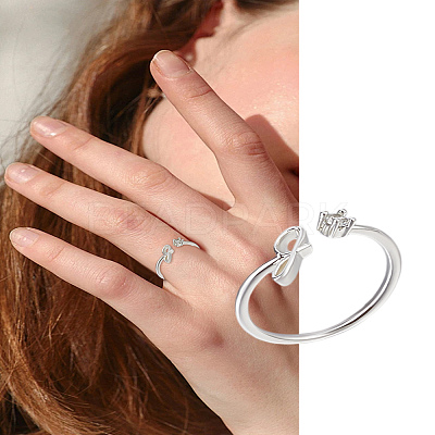 1Pc Letter Brass Rhinestone Open Cuff Rings for Women AJEW-LP0004-47G-S-1