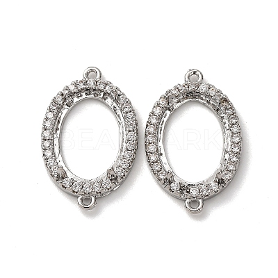 Oval Brass Micro Pave Clear Cubic Zirconia Connector Cabochons Settings KK-NH0007-03P-1