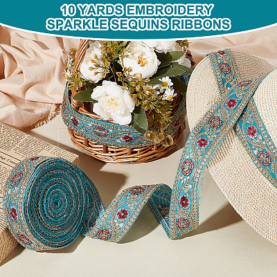 Sparkle Polyester Flower Embroidery Ribbons SRIB-WH0011-266C-1