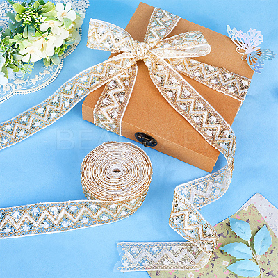 Sparkle Polyester Embroidery Ribbon OCOR-WH0070-76B-1