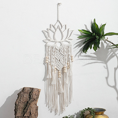 Bohemian Macrame Lotus Wood Wall Hanging Decorations PW-WG80509-01-1