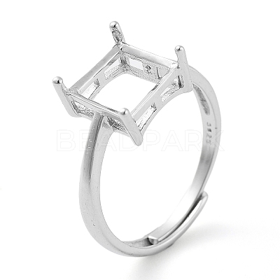 Square Adjustable 925 Sterling Silver Solitaire Ring Settings STER-G042-04P-1