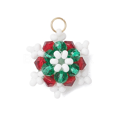 5Pcs 5 Colors Glass Seed Beaded Snowflake Pendants PALLOY-MZ00815-1