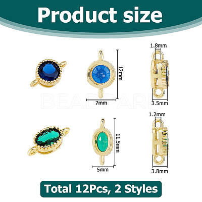 12Pcs 2 Styles Brass Micro Pave Cubic Zirconia Links Connectors KK-HS0015-22A-1
