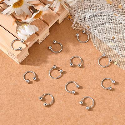 Non-Tarnish 316L Surgical Stainless Steel Circular/Horseshoe Barbell with Round Ball AJEW-P002-07-1
