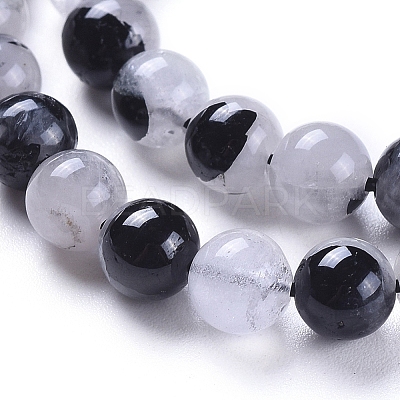 Natural Tourmalinated Quartz/Black Rutilated Quartz Beads Strands G-E558-04-6mm-1