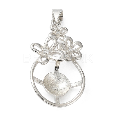 Platinum Plated Brass Pendant Cabochon Settings KK-Q776-01P-04-1