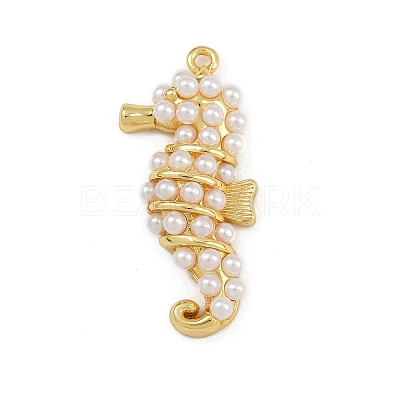 Sea Horse Brass ABS Imitation Pearl Pendants KK-I352-04E-G-1