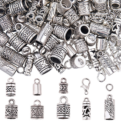 80Pcs 8 Styles Tibetan Style Alloy Cord End FIND-SC0020-98A-1