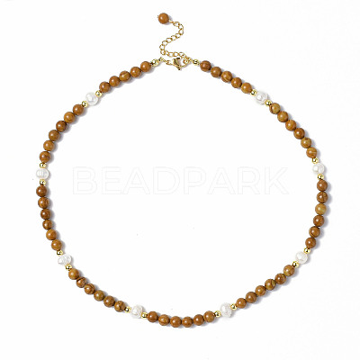 Gemstone & Natural Pearl & Glass Beaded Necklace with 304 Stainless Steel Clasp for Women NJEW-F302-06-1
