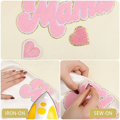 4Pcs 2 Styles Mother's Day Theme Chenille Embroider Thread Iron on/Sew On Patches PATC-CA0001-24B-1