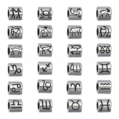 12Pcs Oval with Constellation 304 Stainless Steel European Beads STAS-UN0064-66-1