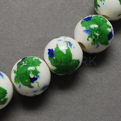Handmade Printed Porcelain Beads PORC-Q199-12mm-18-1
