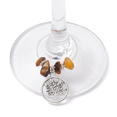 12Pcs Flat Round with Tree of Life Alloy Pendants Wine Glass Charms Sets AJEW-JO00218-1