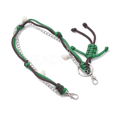 Polyester & Spandex Cord Rope Braided Human & Natural Cowrie Shell Charm Iron Chain Bag Decorative Chains AJEW-BA00173-04-1