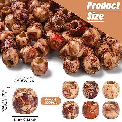 100Pcs Printed Wooden Dyed Beads WOOD-YW0001-56-1