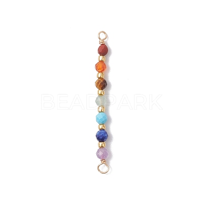 Chakra Natural Red Jasper & Amethyst & Carnelian & Lapis Lazuli & Tiger Eye & Green Aventurine & Dyed Magnesite Faceted Round Beaded Connector Charms PALLOY-JF04565-01-1