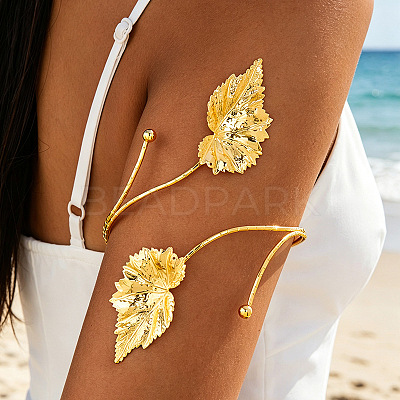 Adjustable Alloy Leaf Upper Arm Cuff Bangles for Women WG0B50C-01-1