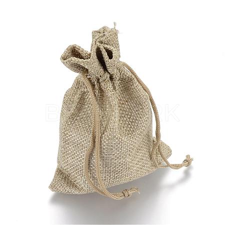 Polyester Imitation Burlap Packing Pouches Drawstring Bags ABAG-R005-17x23-01-1