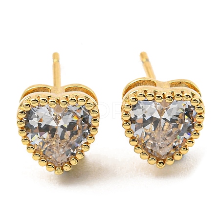 Cubic Zirconia Heart Stud Earrings KK-C026-01G-01-1