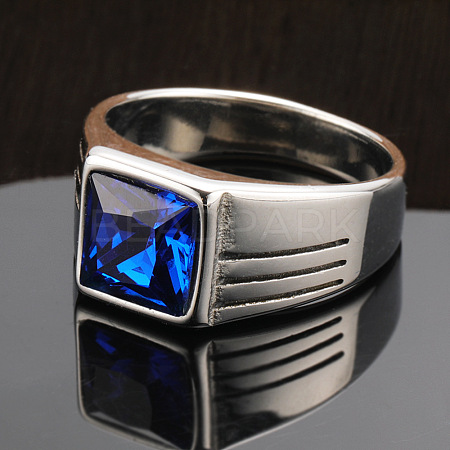 Fashionable 304 Stainless Steel Cubic Zirconia Finger Rings for Men FS-WGE7444-04-1