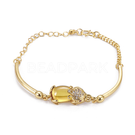 Golden Tone Brass Link Bracelets BJEW-L639-14E-1