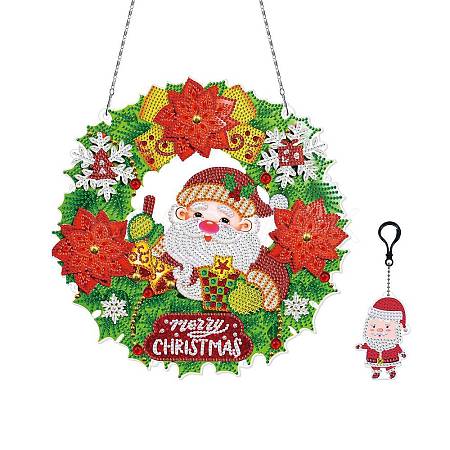 Christmas Theme DIY Diamond Painting Wreath Pendant Decoration Kits XMAS-PW0001-111A-1