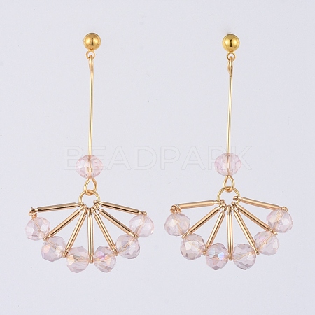Fan Dangle Ear Studs EJEW-JE03814-04-1