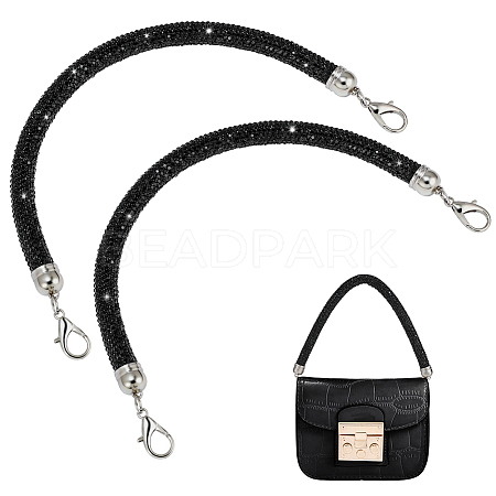 2Pcs Round Jet Rhinestone Synthetic Rubber Cord Bag Handles DIY-PH0035-49P-1