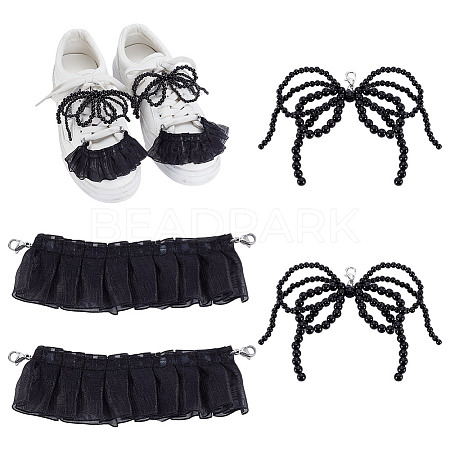 Resin Imitation Pearl Shoe Charms & Polyester Pleated Pendant Drcorations HJEW-GA00018-1