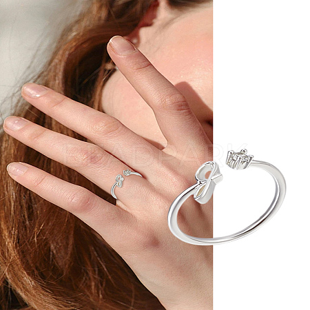 1Pc Letter Brass Rhinestone Open Cuff Rings for Women AJEW-LP0004-47G-S-1