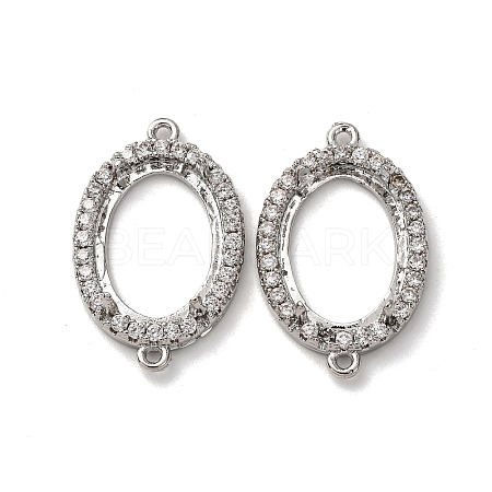 Oval Brass Micro Pave Clear Cubic Zirconia Connector Cabochons Settings KK-NH0007-03P-1