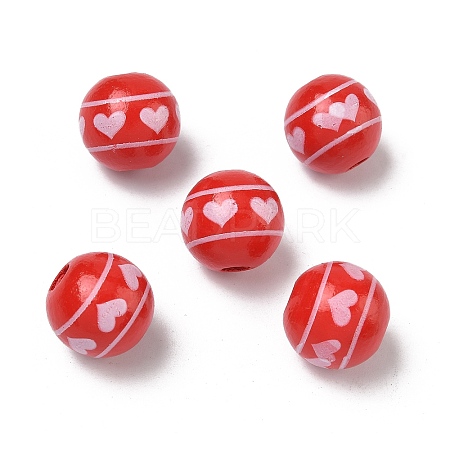 Valentine's Day Spray Painted & Printed Wood European Beads WOOD-L023-03C-1