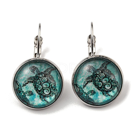 Tortoise Glass Leverback Earrings with Brass Earring Pins EJEW-Q798-01A-1