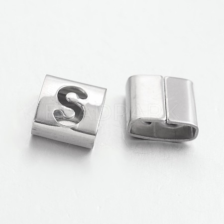 Tarnish Resistant Letter Style 201 Stainless Steel Square Slide Charms STAS-L132-10-1