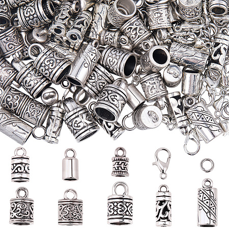 80Pcs 8 Styles Tibetan Style Alloy Cord End FIND-SC0020-98A-1
