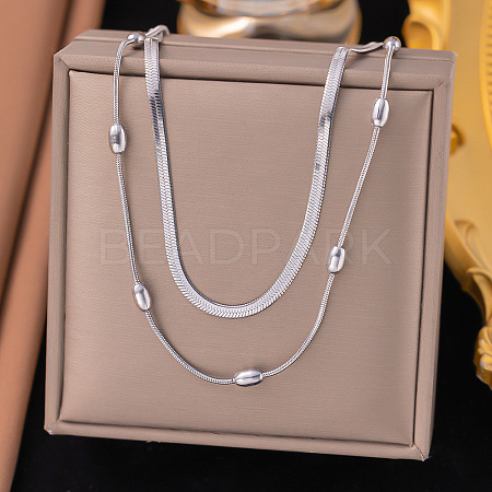 304 Stainless Steel Snake Chain Double Layer Necklaces for Women NJEW-Z072-03P-1