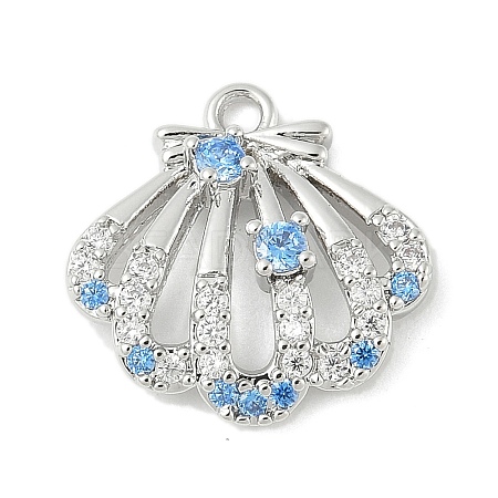 Brass Pave Light Sky Blue and Clear Cubic Zirconia Sea Animal Connector Charms X-KK-M326-07A-P-1