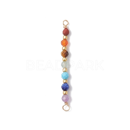 Chakra Natural Red Jasper & Amethyst & Carnelian & Lapis Lazuli & Tiger Eye & Green Aventurine & Dyed Magnesite Faceted Round Beaded Connector Charms PALLOY-JF04565-01-1
